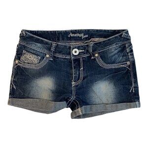 Amethyst Blue Cuffed Shorts Womens Size 3 Blue Denim Distressed